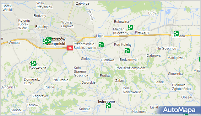 mapa Olchowa gmina Iwierzyce, Olchowa gmina Iwierzyce na mapie Targeo