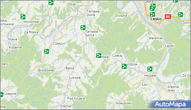 mapa Olchowa gmina Zagórz, Olchowa gmina Zagórz na mapie Targeo