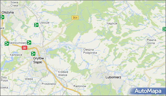 mapa Oleszna Podgórska, Oleszna Podgórska na mapie Targeo