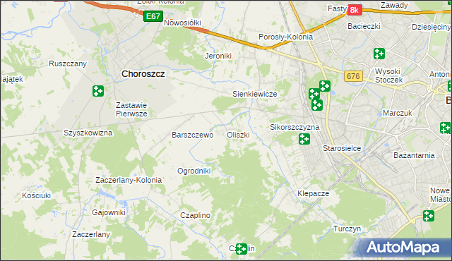 mapa Oliszki gmina Choroszcz, Oliszki gmina Choroszcz na mapie Targeo