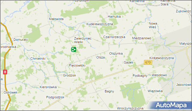 mapa Olsza gmina Dąbrowa Białostocka, Olsza gmina Dąbrowa Białostocka na mapie Targeo