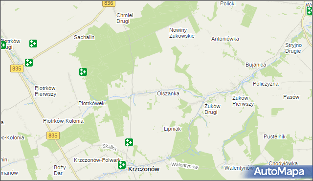 mapa Olszanka gmina Krzczonów, Olszanka gmina Krzczonów na mapie Targeo