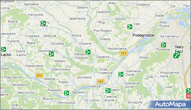 mapa Olszanka gmina Podegrodzie, Olszanka gmina Podegrodzie na mapie Targeo