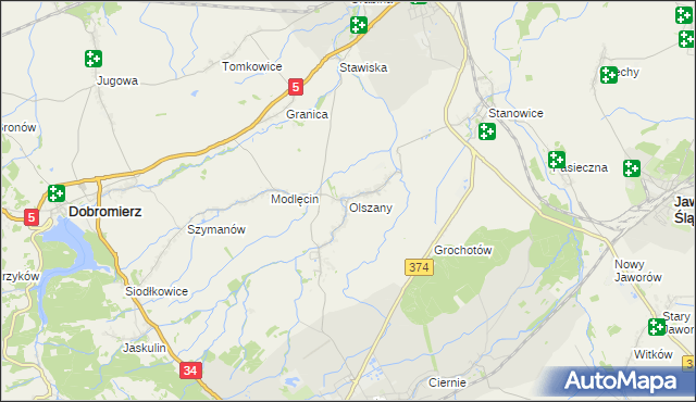 mapa Olszany gmina Strzegom, Olszany gmina Strzegom na mapie Targeo