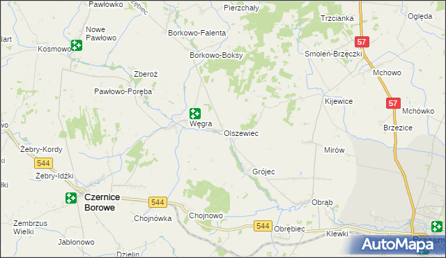 mapa Olszewiec gmina Czernice Borowe, Olszewiec gmina Czernice Borowe na mapie Targeo