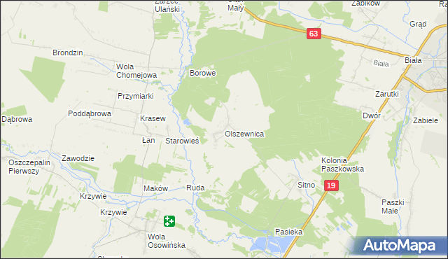 mapa Olszewnica gmina Borki, Olszewnica gmina Borki na mapie Targeo