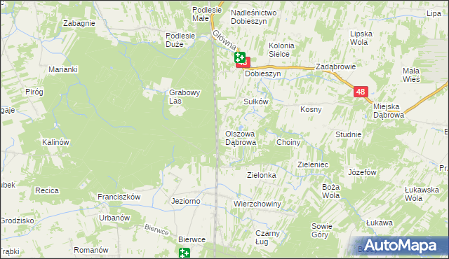 mapa Olszowa Dąbrowa, Olszowa Dąbrowa na mapie Targeo