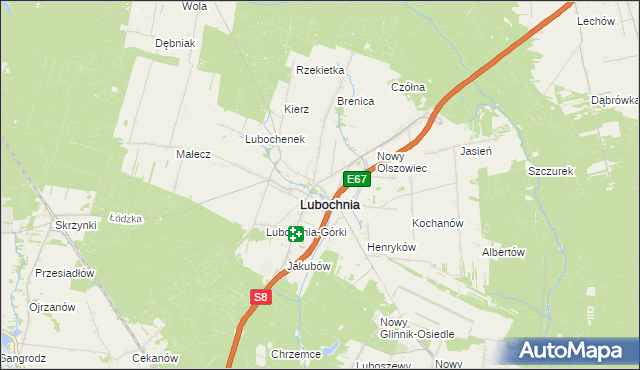 mapa Olszowiec gmina Lubochnia, Olszowiec gmina Lubochnia na mapie Targeo