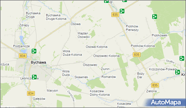 mapa Olszowiec-Kolonia gmina Bychawa, Olszowiec-Kolonia gmina Bychawa na mapie Targeo