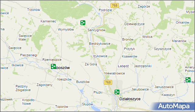 mapa Opatkowice gmina Działoszyce, Opatkowice gmina Działoszyce na mapie Targeo