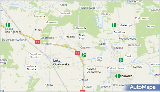 mapa Opatów gmina Łęka Opatowska, Opatów gmina Łęka Opatowska na mapie Targeo