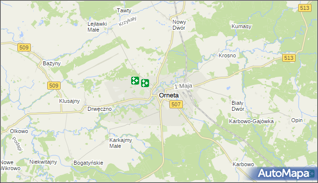 mapa Orneta powiat lidzbarski, Orneta powiat lidzbarski na mapie Targeo