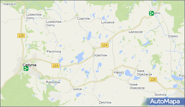 mapa Orzechów gmina Cedynia, Orzechów gmina Cedynia na mapie Targeo