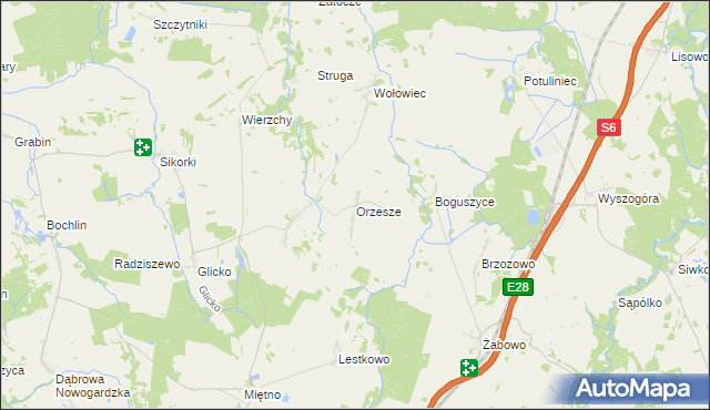 mapa Orzesze gmina Nowogard, Orzesze gmina Nowogard na mapie Targeo