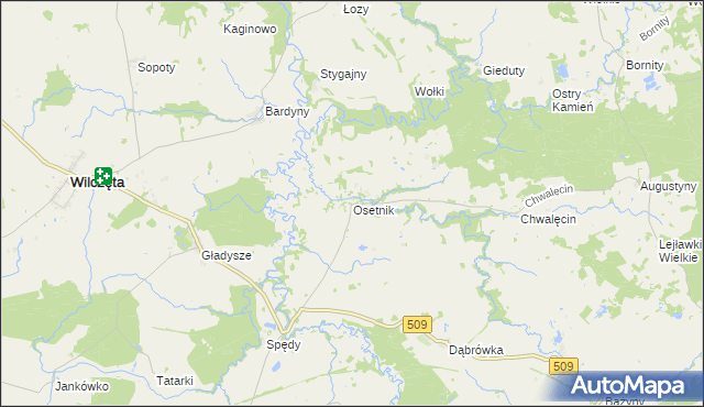 mapa Osetnik gmina Orneta, Osetnik gmina Orneta na mapie Targeo