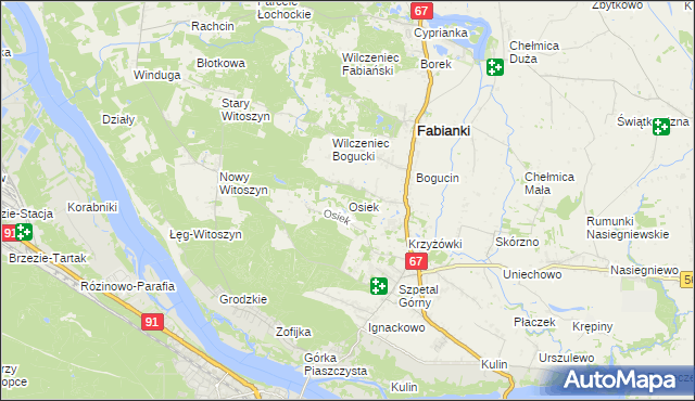 mapa Osiek gmina Fabianki, Osiek gmina Fabianki na mapie Targeo