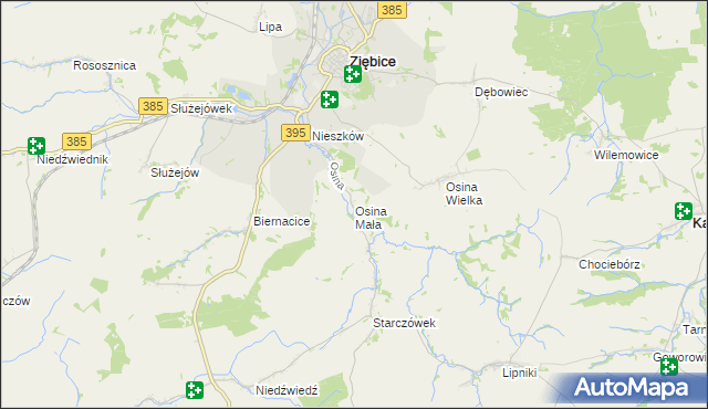 mapa Osina Mała gmina Ziębice, Osina Mała gmina Ziębice na mapie Targeo