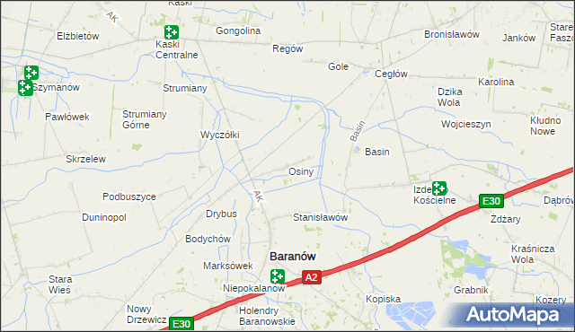 mapa Osiny gmina Baranów, Osiny gmina Baranów na mapie Targeo