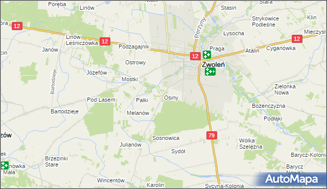 mapa Osiny gmina Zwoleń, Osiny gmina Zwoleń na mapie Targeo