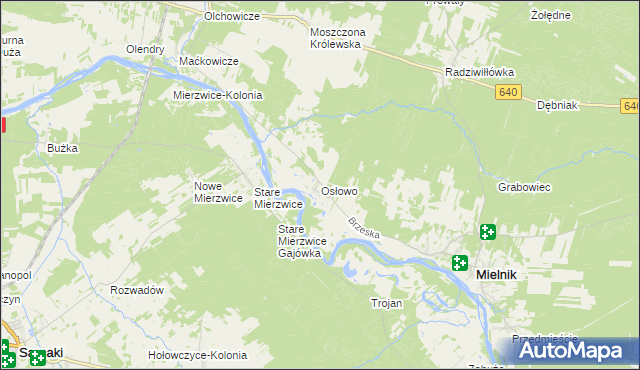 mapa Osłowo gmina Mielnik, Osłowo gmina Mielnik na mapie Targeo