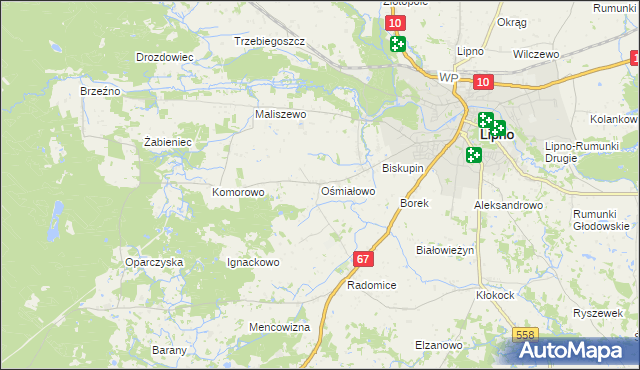 mapa Ośmiałowo gmina Lipno, Ośmiałowo gmina Lipno na mapie Targeo