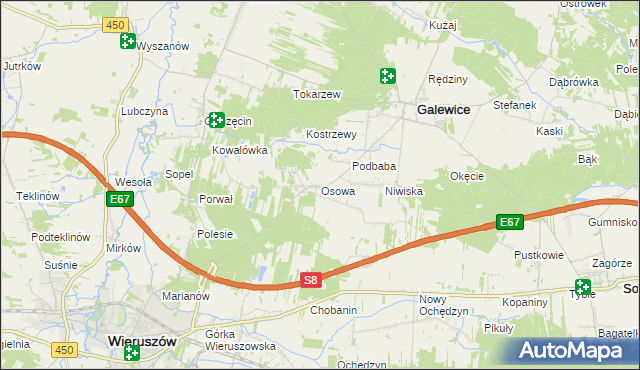 mapa Osowa gmina Galewice, Osowa gmina Galewice na mapie Targeo