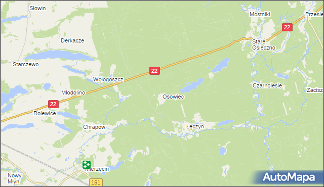 mapa Osowiec gmina Dobiegniew, Osowiec gmina Dobiegniew na mapie Targeo