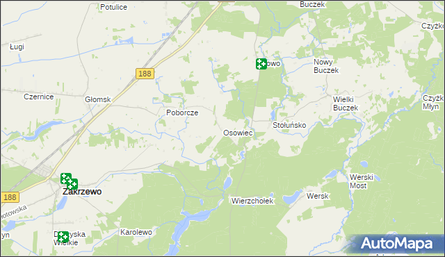 mapa Osowiec gmina Zakrzewo, Osowiec gmina Zakrzewo na mapie Targeo