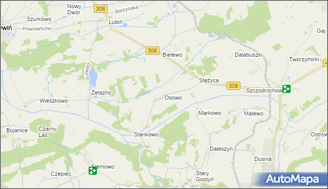 mapa Osowo gmina Gostyń, Osowo gmina Gostyń na mapie Targeo