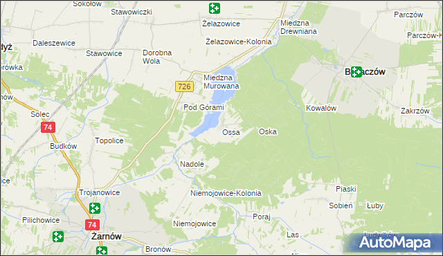 mapa Ossa gmina Białaczów, Ossa gmina Białaczów na mapie Targeo