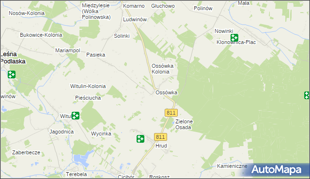 mapa Ossówka gmina Leśna Podlaska, Ossówka gmina Leśna Podlaska na mapie Targeo