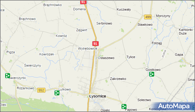 mapa Ostaszewo gmina Łysomice, Ostaszewo gmina Łysomice na mapie Targeo