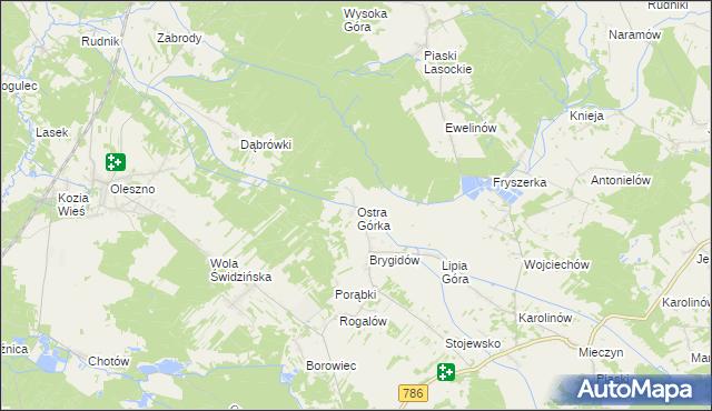 mapa Ostra Górka gmina Krasocin, Ostra Górka gmina Krasocin na mapie Targeo