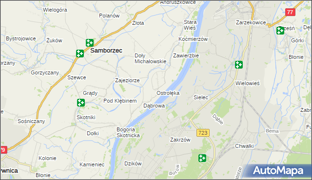 mapa Ostrołęka gmina Samborzec, Ostrołęka gmina Samborzec na mapie Targeo