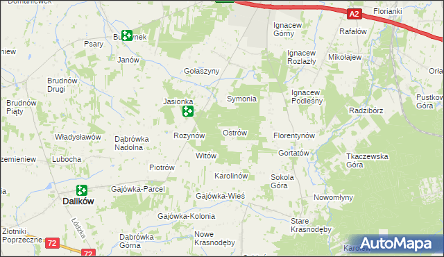 mapa Ostrów gmina Dalików, Ostrów gmina Dalików na mapie Targeo