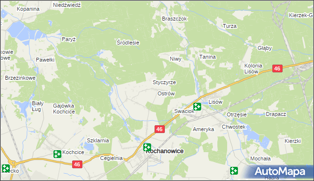 mapa Ostrów gmina Kochanowice, Ostrów gmina Kochanowice na mapie Targeo