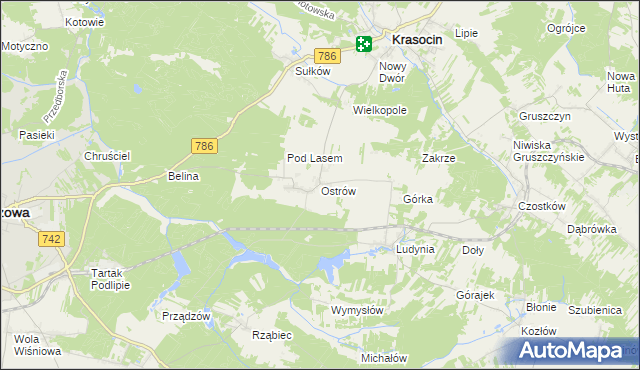 mapa Ostrów gmina Krasocin, Ostrów gmina Krasocin na mapie Targeo