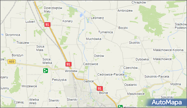 mapa Ostrów gmina Ozorków, Ostrów gmina Ozorków na mapie Targeo