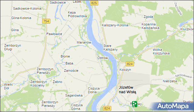 mapa Ostrów gmina Tarłów, Ostrów gmina Tarłów na mapie Targeo