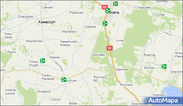 mapa Ostrówek gmina Dobra, Ostrówek gmina Dobra na mapie Targeo