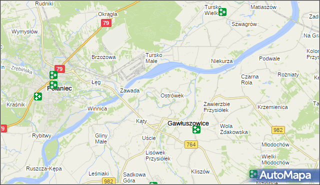 mapa Ostrówek gmina Gawłuszowice, Ostrówek gmina Gawłuszowice na mapie Targeo