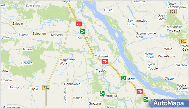 mapa Ostrówek gmina Warka, Ostrówek gmina Warka na mapie Targeo