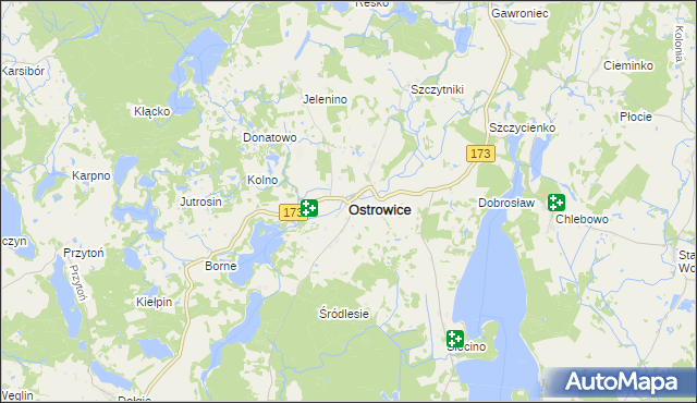 mapa Ostrowice powiat drawski, Ostrowice powiat drawski na mapie Targeo