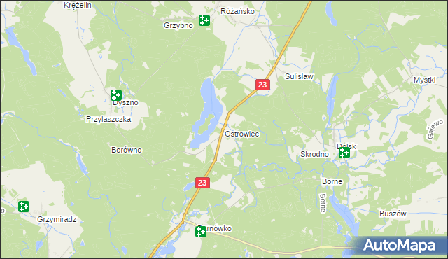 mapa Ostrowiec gmina Dębno, Ostrowiec gmina Dębno na mapie Targeo