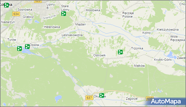 mapa Ostrowik gmina Poświętne, Ostrowik gmina Poświętne na mapie Targeo