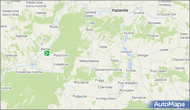 mapa Ostrownica gmina Kazanów, Ostrownica gmina Kazanów na mapie Targeo