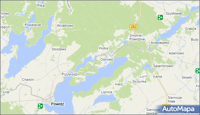 mapa Ostrowo gmina Powidz, Ostrowo gmina Powidz na mapie Targeo