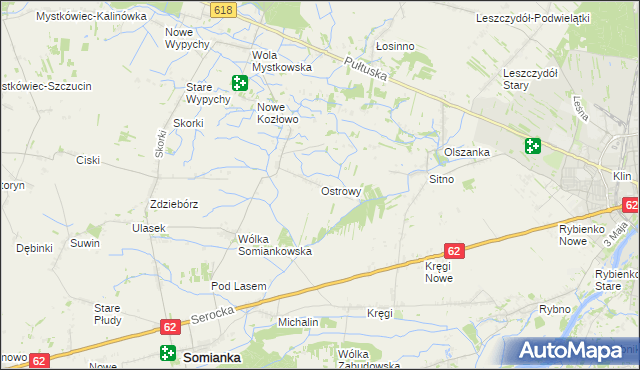 mapa Ostrowy gmina Somianka, Ostrowy gmina Somianka na mapie Targeo