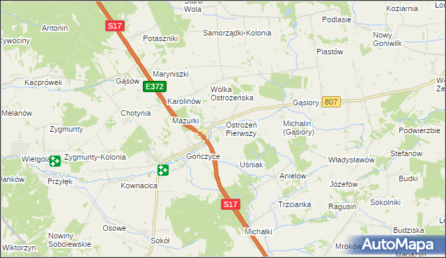 mapa Ostrożeń Drugi, Ostrożeń Drugi na mapie Targeo