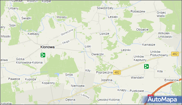 mapa Owieczki gmina Klonowa, Owieczki gmina Klonowa na mapie Targeo